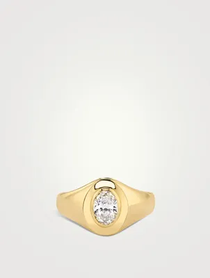 Statement 14K Gold Oval Lab Grown Diamond Signet Ring