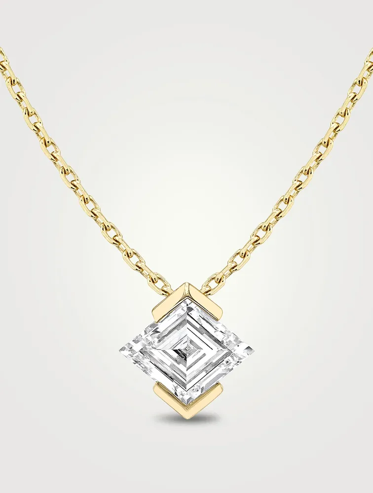 Iconic 14K Gold Lozenge Semi Bezel Lab Grown Diamond Necklace