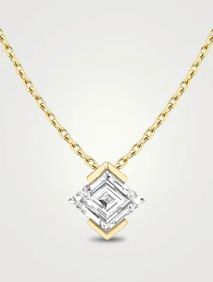 Iconic 14K Gold Lozenge Semi Bezel Lab Grown Diamond Necklace