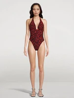 One-Piece Halter Swimsuit In Leopard Print