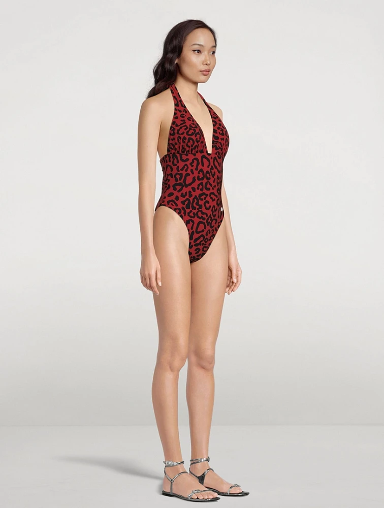 One-Piece Halter Swimsuit In Leopard Print