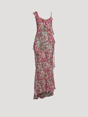 Asymmetric Silk Georgette Gown Floral Print