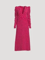 Silk Puff-Sleeve Dress Polka Dot Print