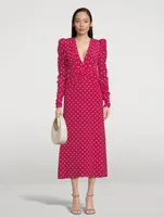 Silk Puff-Sleeve Dress Polka Dot Print