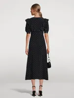 Ruffled Silk Dress Polka Dot Print