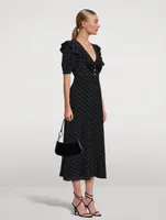 Ruffled Silk Dress Polka Dot Print