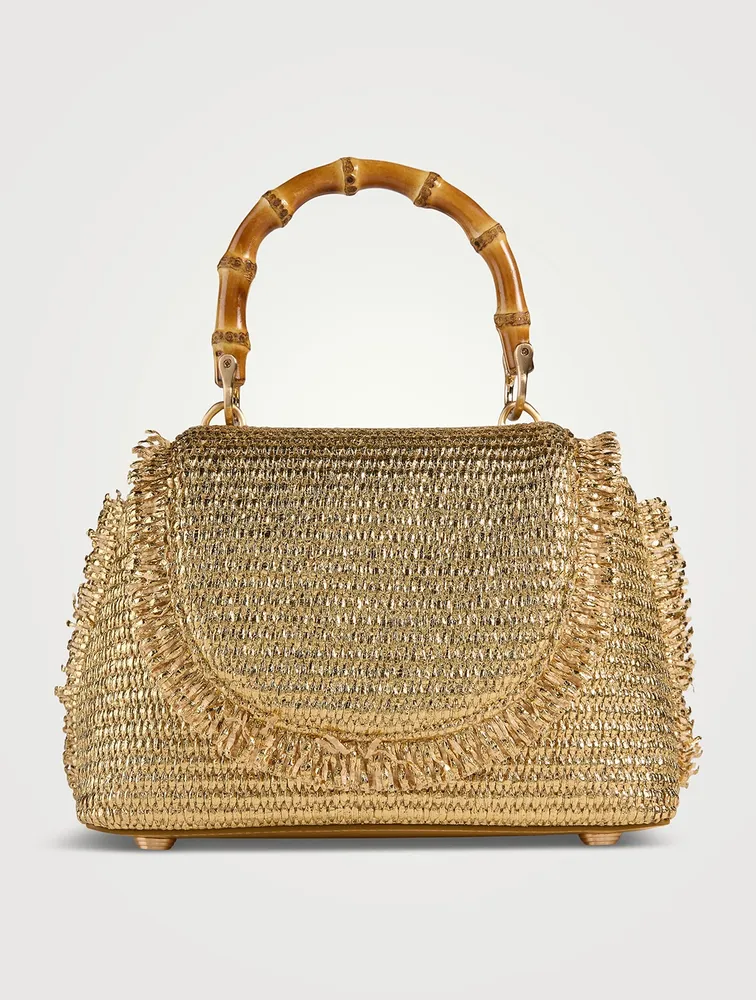 Mini Ozzy Metallic Raffia Top Handle Bag