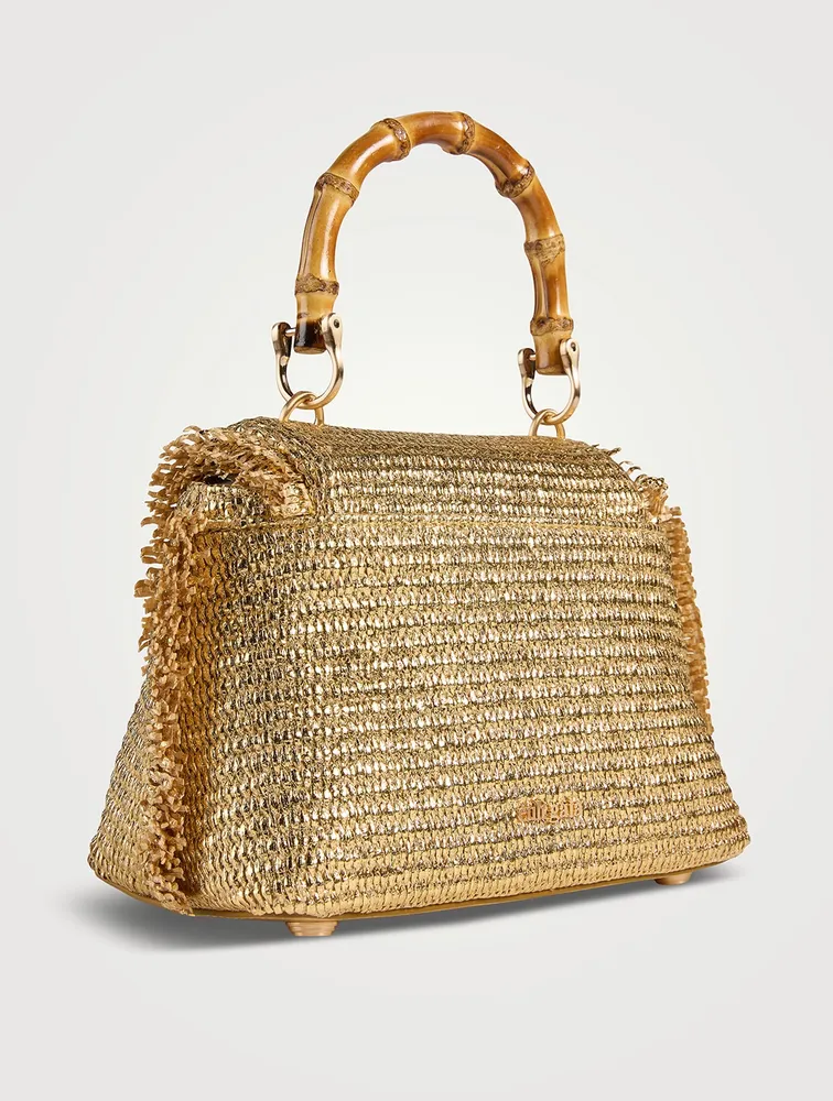 Mini Ozzy Metallic Raffia Top Handle Bag