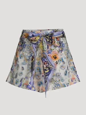 Tama Belted Linen Shorts Floral Print