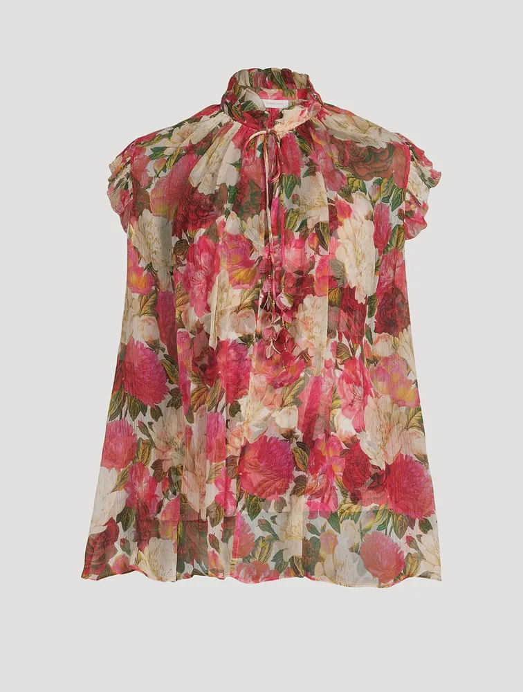 Wonderland Frilled Sleeveless Top Floral Print