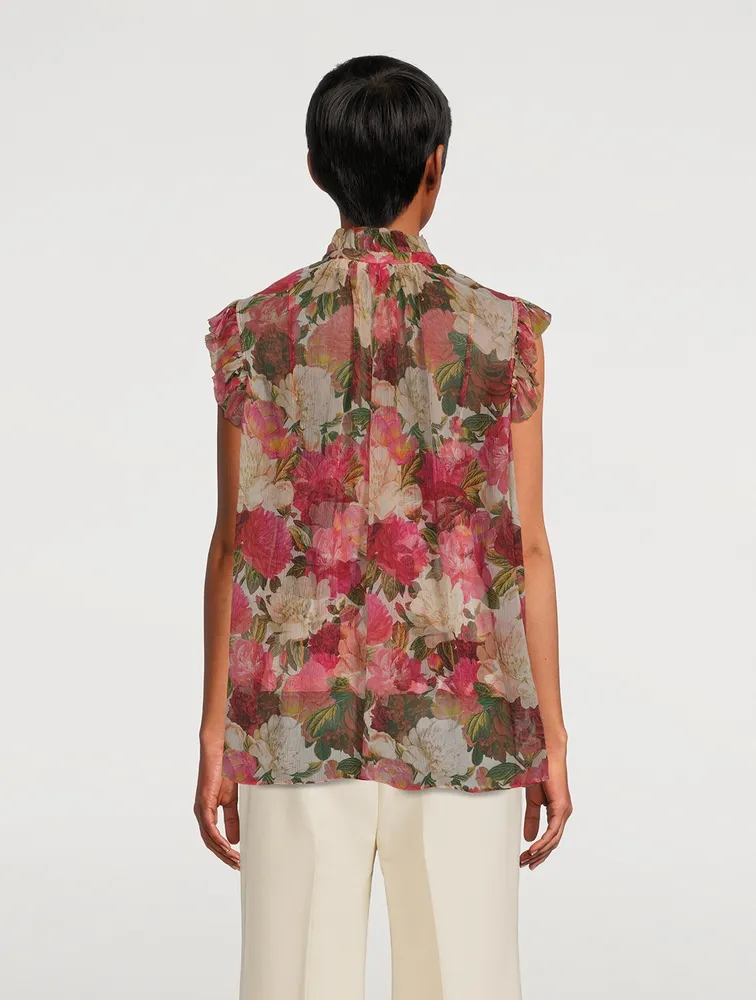 Wonderland Frilled Sleeveless Top Floral Print