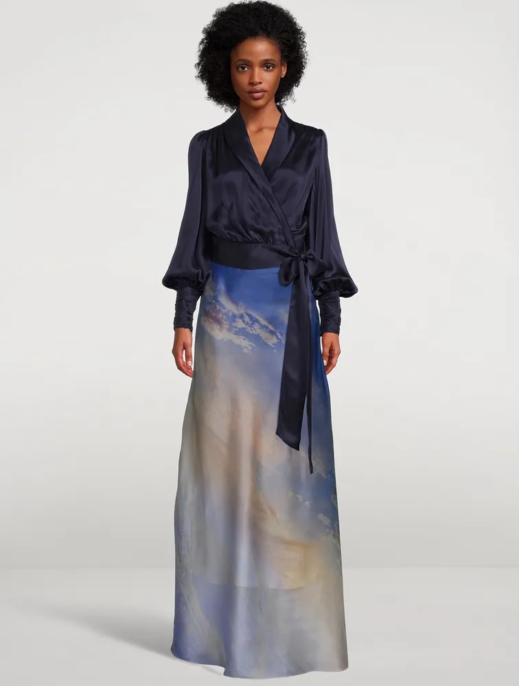 Tama Flared Maxi Skirt Sky Print