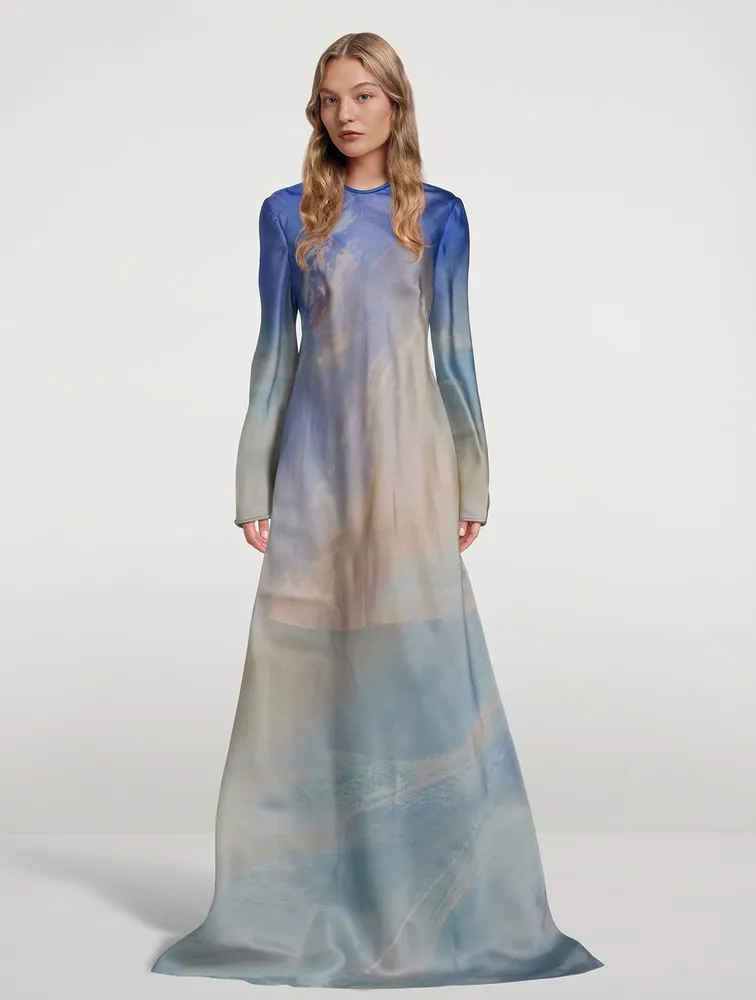 Tama Bias Satin Dress Vanilla Sky Print