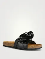 Chain Link Leather Slide Sandals