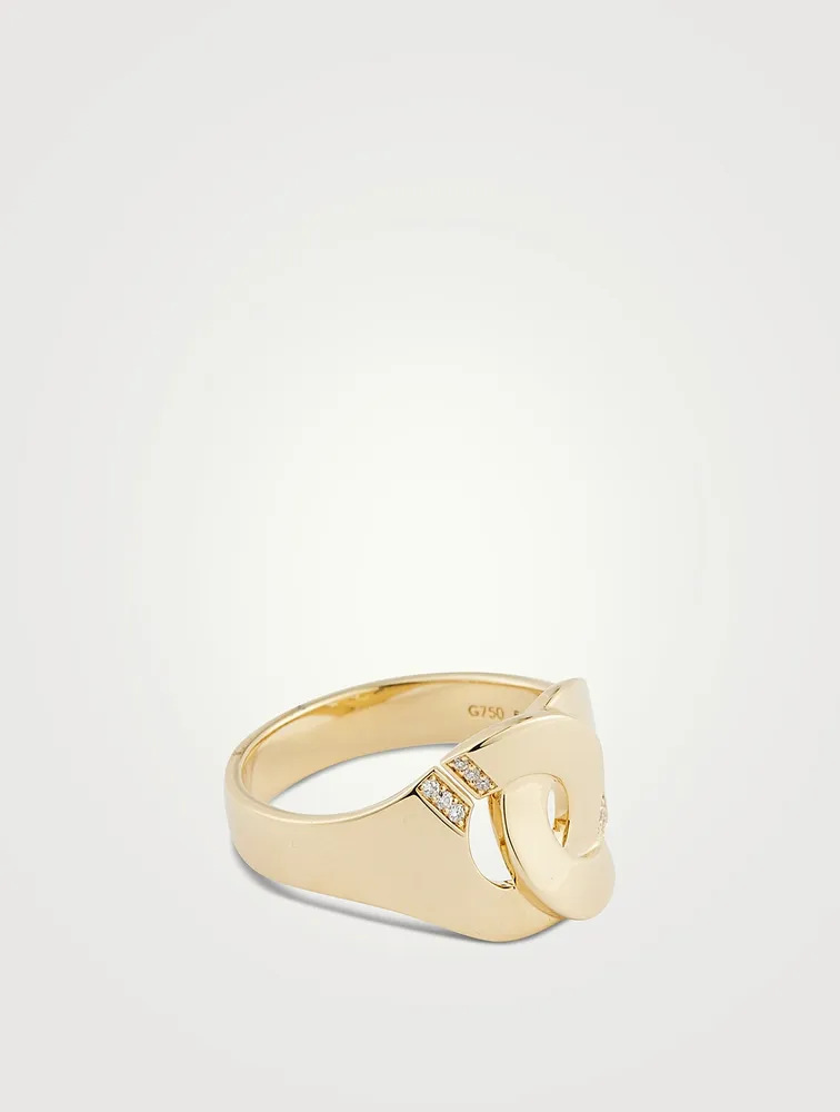 Menottes R12 Notch 18K Gold Ring With Diamonds