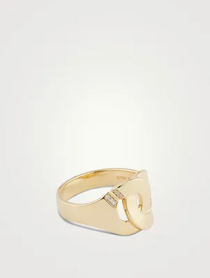 Menottes R12 Notch 18K Gold Ring With Diamonds