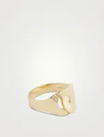 Menottes R12 Notch 18K Gold Ring With Diamonds
