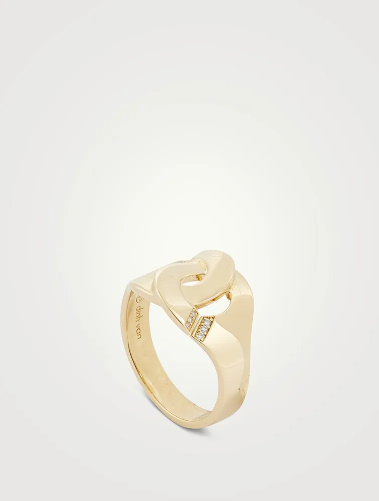 Menottes R12 Notch 18K Gold Ring With Diamonds