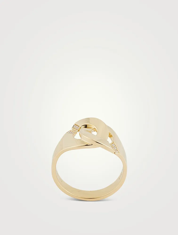 Menottes R12 Notch 18K Gold Ring With Diamonds