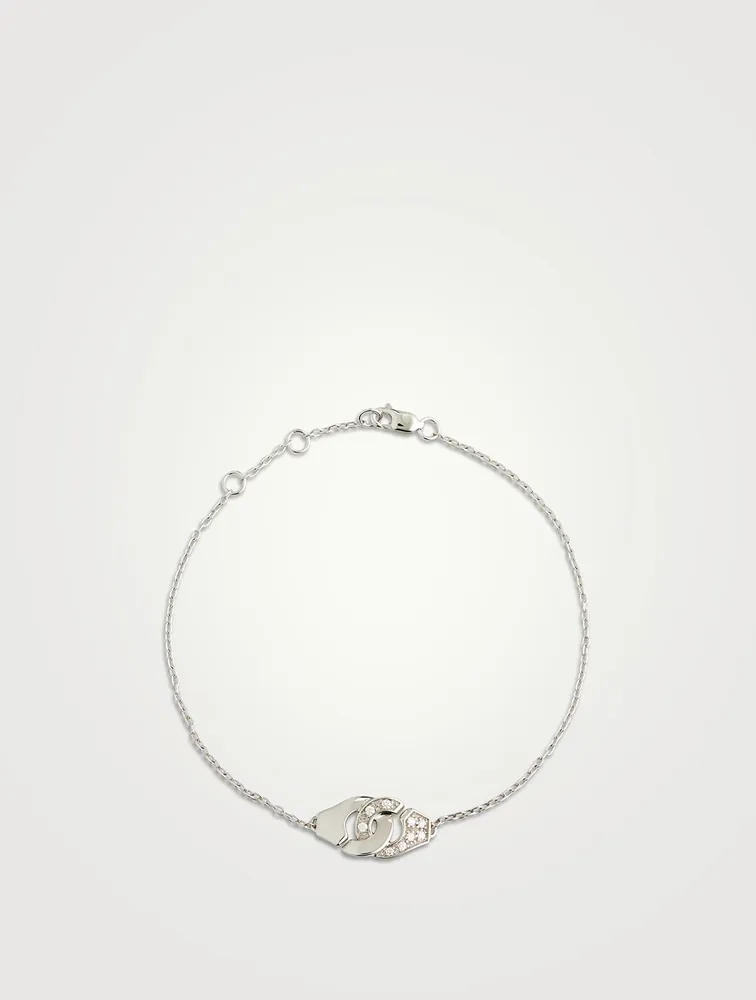 Menottes R8 18K White Gold Chain Bracelet With Half Pavé Diamonds