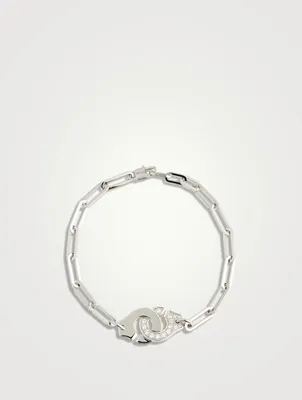 Menottes R12 18K White Gold Chain Bracelet With Half Pavé Diamonds