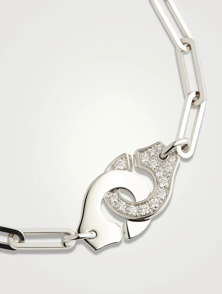 Menottes R12 18K White Gold Chain Bracelet With Half Pavé Diamonds