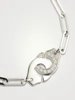 Menottes R12 18K White Gold Chain Bracelet With Half Pavé Diamonds