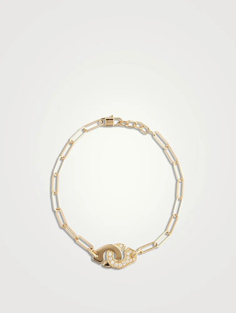 Menottes R10 18K Gold Chain Bracelet With Half Pavé Diamonds