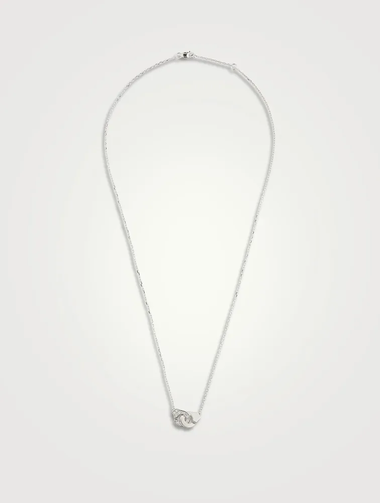 Menottes R8 Chain 18K White Gold Necklace With Half Pavé Diamonds