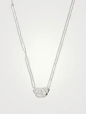 Menottes R12 18K White Gold Chain Necklace With Half Pavé Diamonds