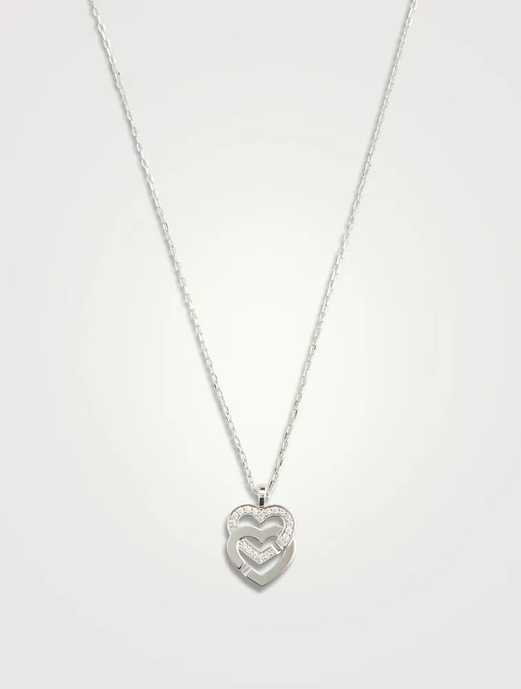 Double Cœurs 18K White Gold R10 Necklace With Half Pavé Diamonds