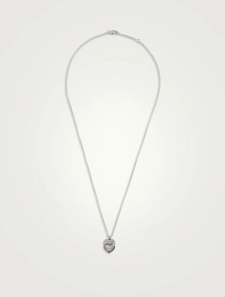 Double Cœurs 18K White Gold R10 Necklace With Half Pavé Diamonds