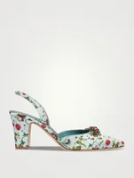 Malak Satin Slingback Pumps Floral Print