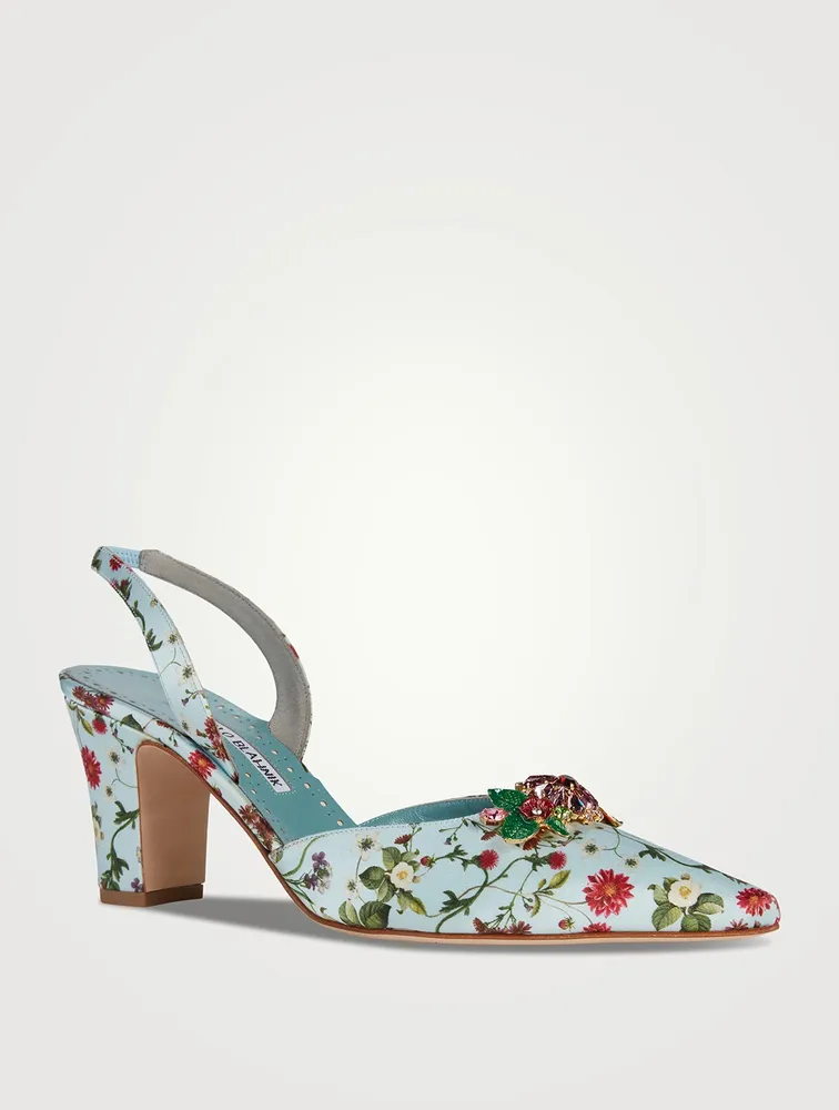 Malak Satin Slingback Pumps Floral Print