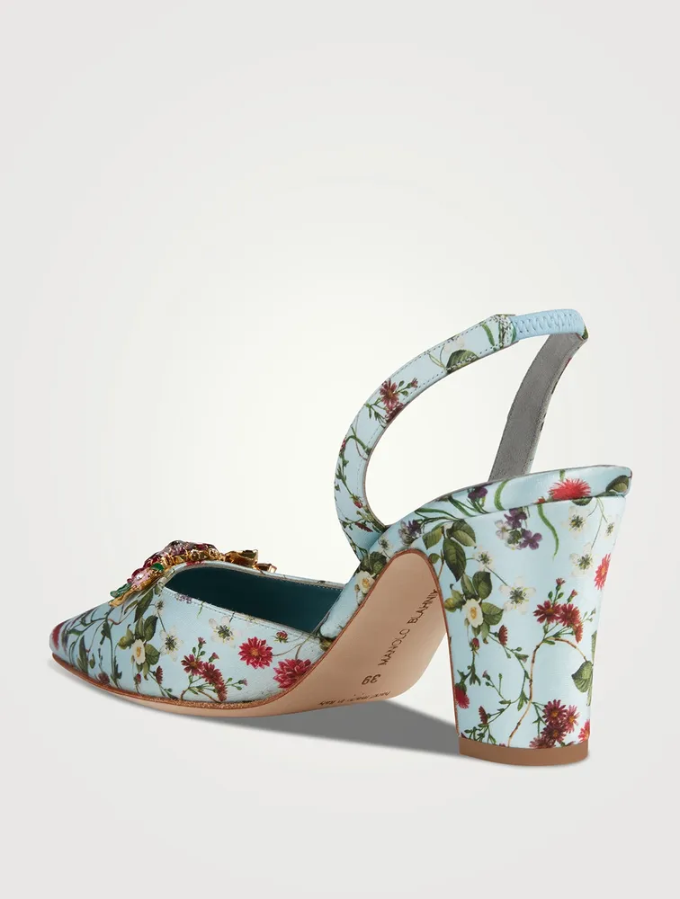 Malak Satin Slingback Pumps Floral Print