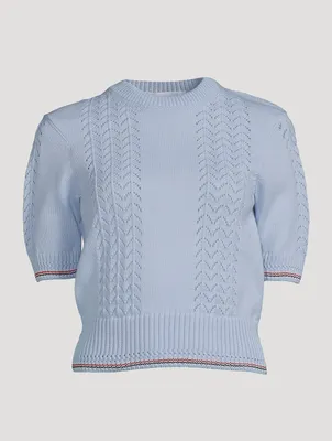 Pointelle Knit Short-Sleeve Sweater