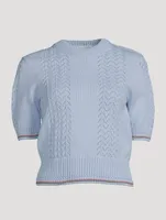 Pointelle Knit Short-Sleeve Sweater