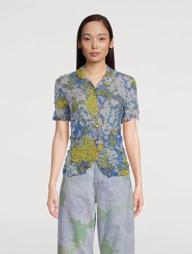 Crush Chiffon Shirt Geranium Print