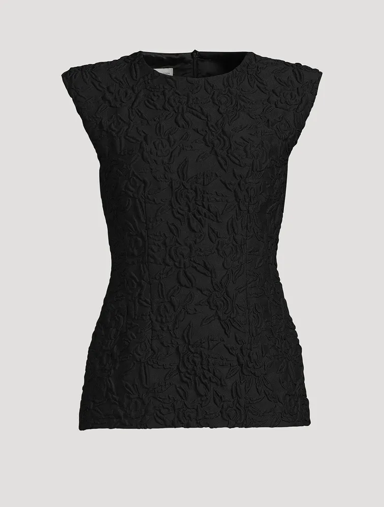 Cover Floral-Embossed Padded Shoulder T-Shirt