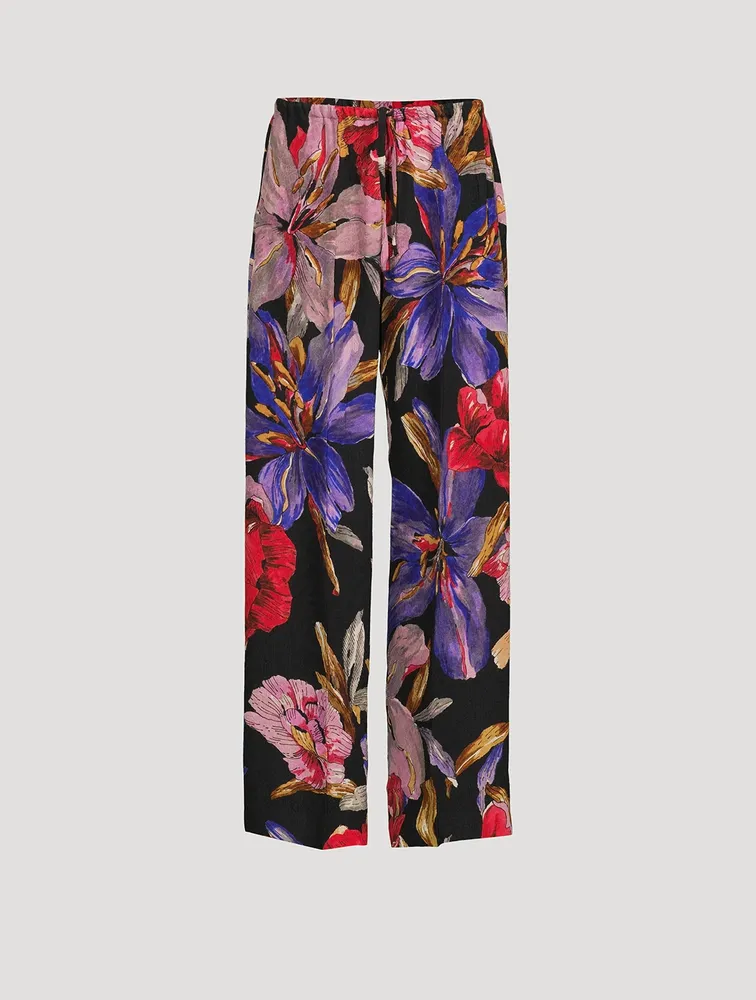 Puvis Wide-Leg Trousers Lilies Print