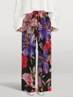 Puvis Wide-Leg Trousers Lilies Print