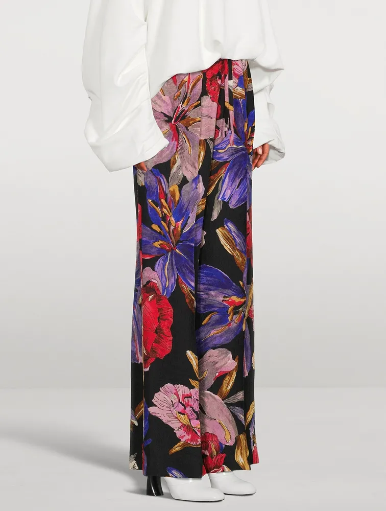 Puvis Wide-Leg Trousers Lilies Print