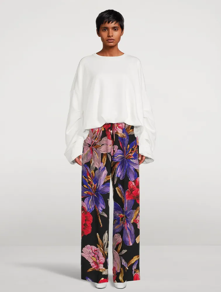 Puvis Wide-Leg Trousers Lilies Print