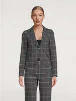 One-Button Blazer Plaid Print