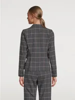 One-Button Blazer Plaid Print