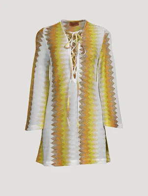 Long-Sleeve Short Kaftan Wavy Chevron