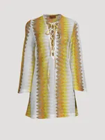 Long-Sleeve Short Kaftan Wavy Chevron