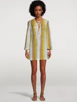 Long-Sleeve Short Kaftan Wavy Chevron