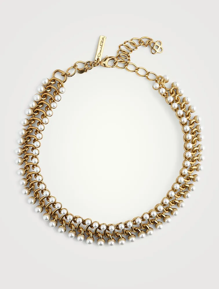 Faux Pearl Small Link Necklace