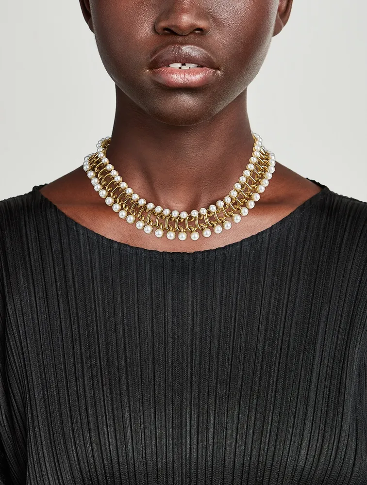 Faux Pearl Small Link Necklace